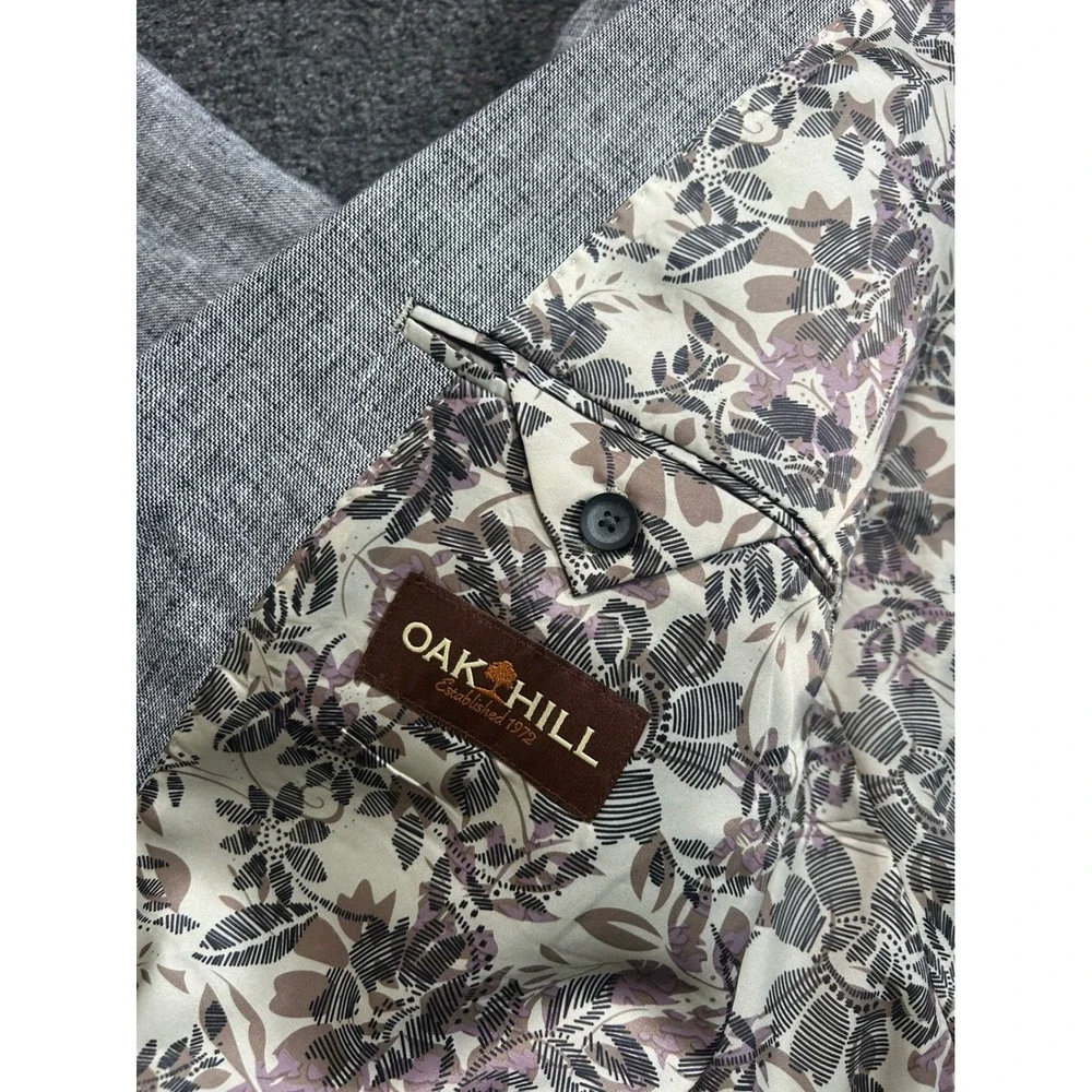 Oak‎ Hill Linen Rayon Blazer Sport Coat Gray Mens 2XLT Floral Lining 2-Button